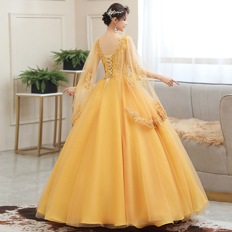 Embroidery Gold - Новое золотое вышитое длинное пышное платье
